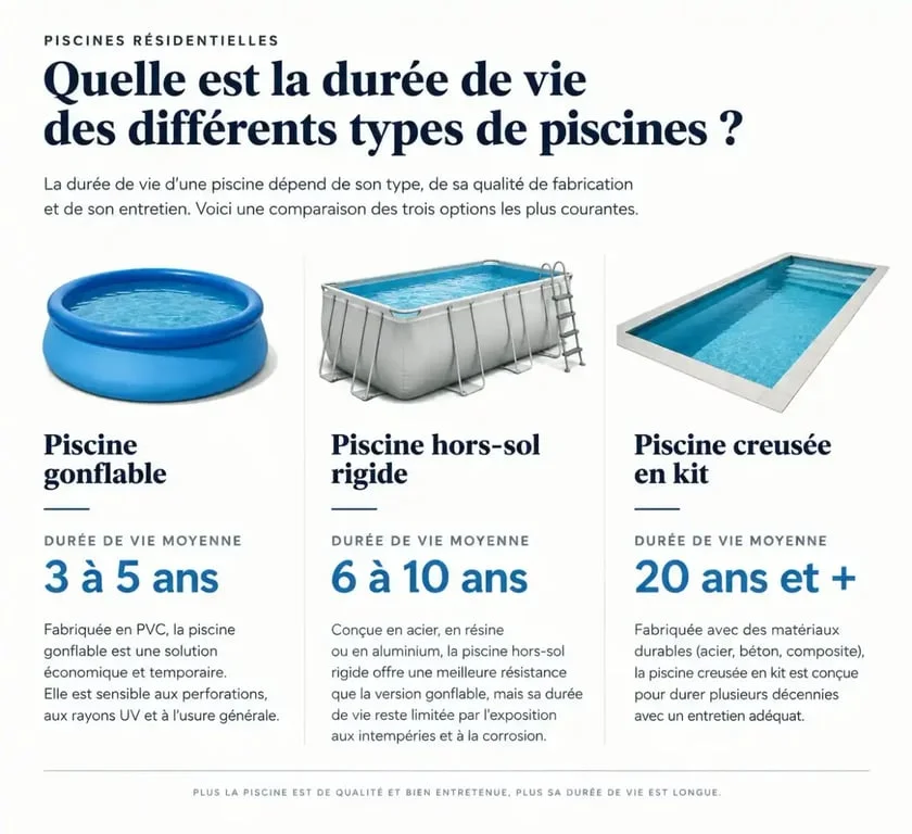 Comparatif de la durée de vie d'une piscine en kit selon le modèle