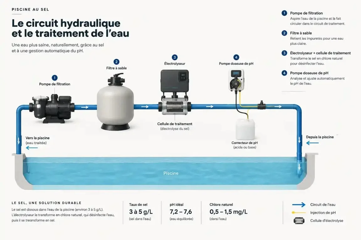 Schéma de fonctionnement d'une piscine au sel en kit
